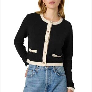 NWT French Connection Vhari Contrast Trim Cardigan - Black/Cream Size S